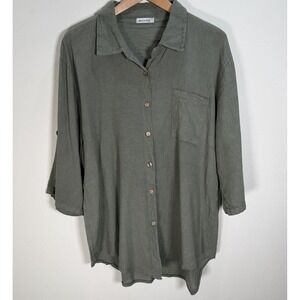 Prospero ITALY Tunic Shirt 100% Linen Womens Button Up Lagenlook Sage Green